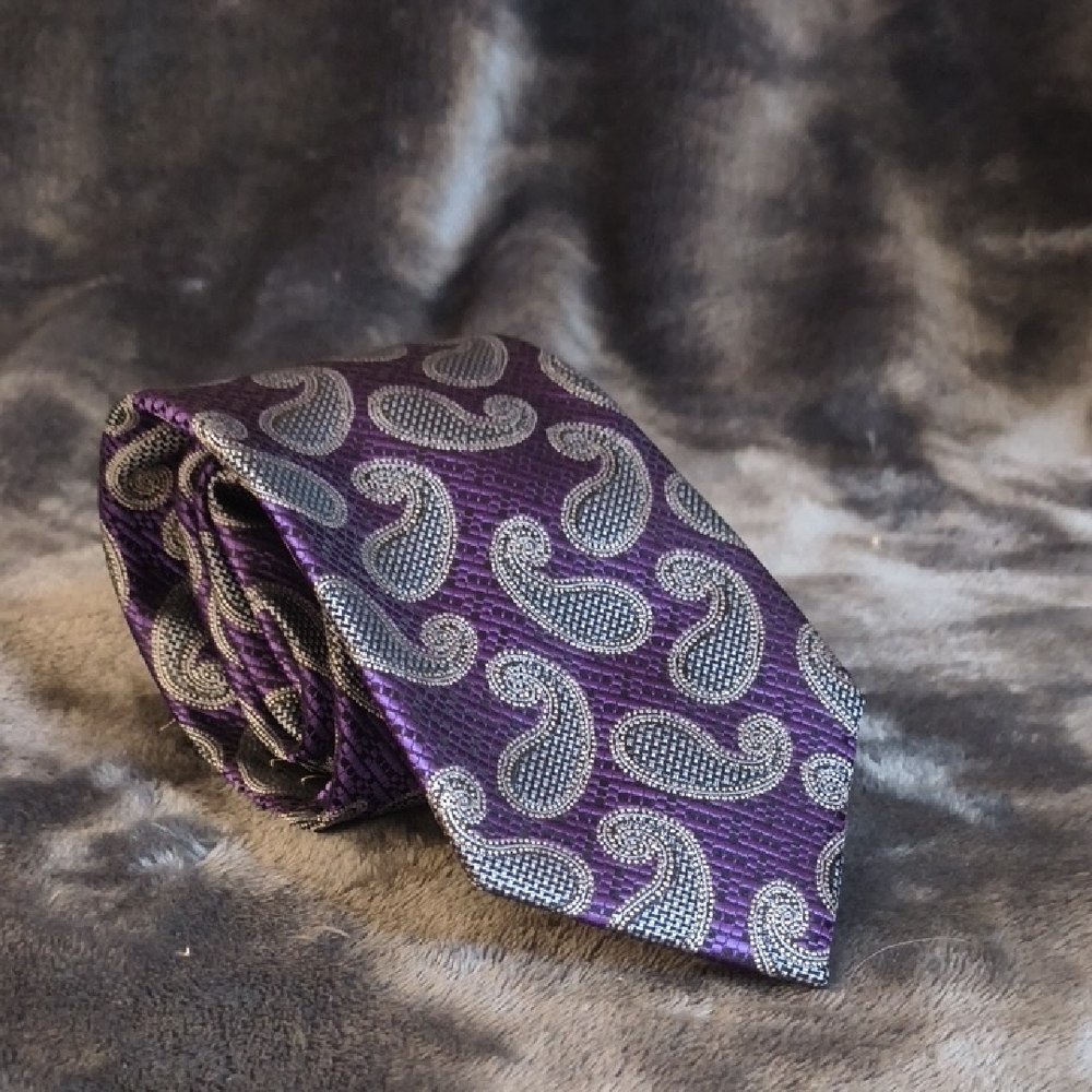 Elegant Paisley Tie in Purple and Silver